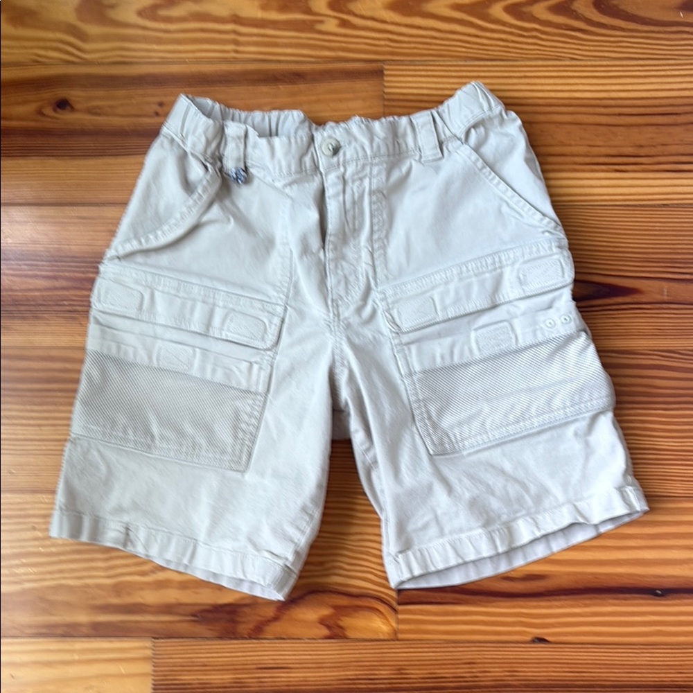 Columbia PFG Tan Casual Shorts with Flat Front Design and Back Pockets